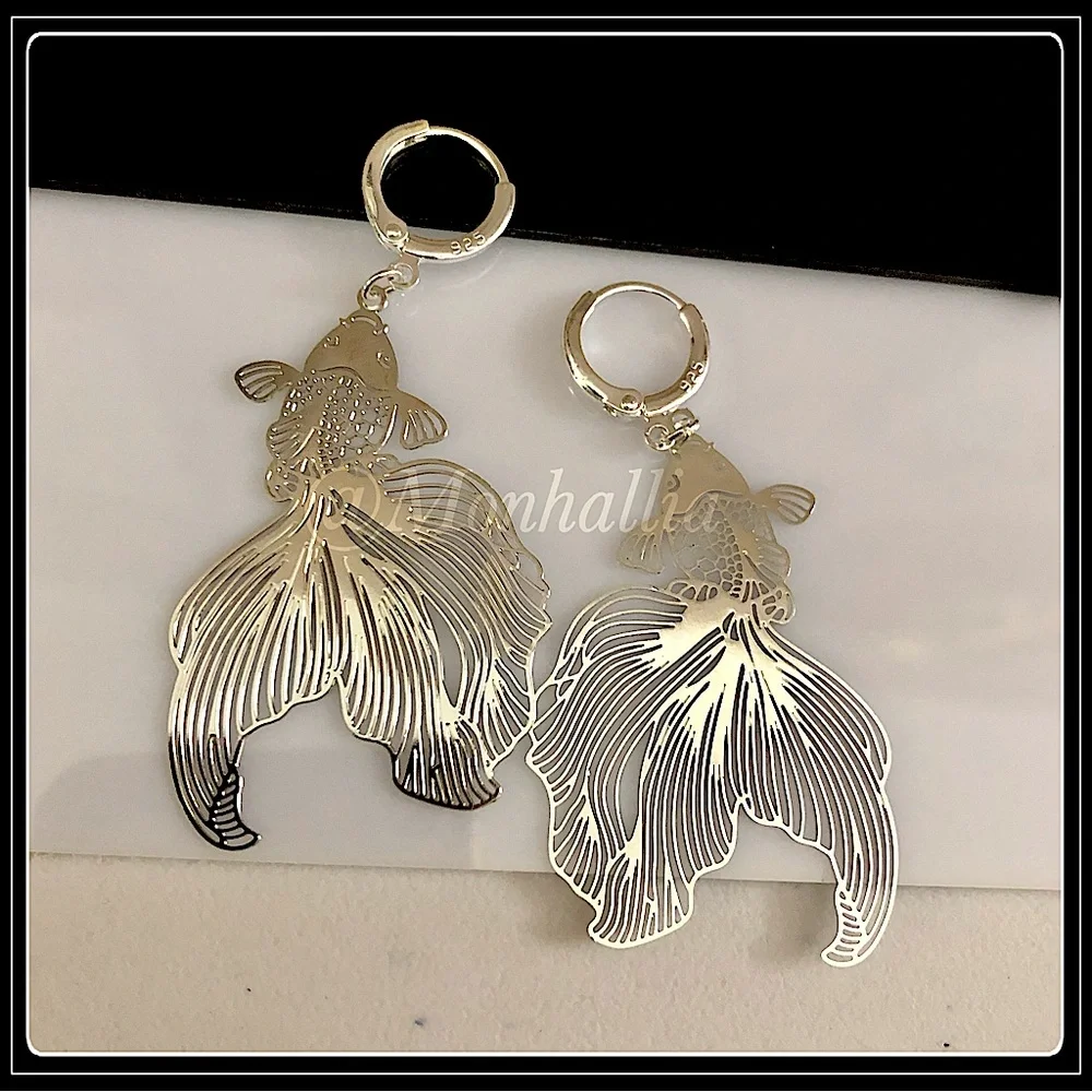 Clearance! New Steel laser chrome plate koi beta ocean fish astrology earrings